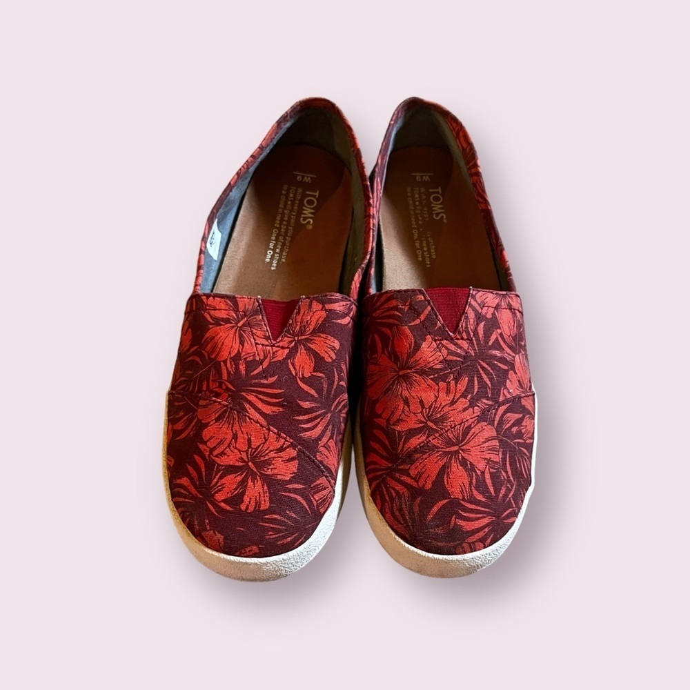 Toms Red Floral Canvas Slip-Ons
